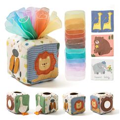Montessori Spielzeug Baby Tücherbox,Baby Sensorik Spielzeug 6-12 Monate Motorikspielzeug Tissue Box für ab 1 2 3 Jahre Mädchen Jungen,Kinder Frühes Lernspielzeug Geschenke mit Spiegel,Farben,Texturen