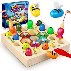 COOLJOYA Magnetische Angelspiel ab 2 Jahre, Montessori Spielzeug ab 2 Jahre, Baby Holzspielzeug, Motorikspielzeug Fische Angeln Spiel 2 3 Jahre Mädchen Junge Kinder, Ostern Geschenke Kinder
