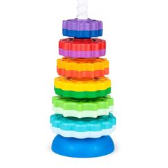 FANCY 40 cm groß Stapelturm Baby Kinderspielzeug ab 1 2 3 Jahre Farbring Pyramide mit Spiralgewinde Zahnradspiel Ringstapelturm Ringpyramide Stapel Ringe für Kinder und Baby