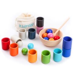 KidMigo Montessori Spielzeug ab 1 2 3 Jahre – Motorikspielzeug Holz mit 12 Bällen & Bechern, Sortierspiel Kinder, Lernspielzeug, Holzspielzeug, Geschenk Mädchen Jungen 2 Jahre