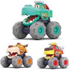 HOLA Baby Spielzeug 1 2 3 Jahre Junge, 3 Stück Monstertruck Reibungsbetriebene Rennwagen LKW Zurückziehen Push and Go Trägheit Fahrzeug , Geschenk