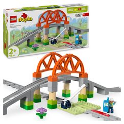 LEGO DUPLO Eisenbahnbrücke und Schienen – Erweiterungsset - Lernspielzeug für Kleinkinder – inkl. 8 Gleisstücke, Brücke, Schranke & Aktionsstein – Geschenk für Jungen & Mädchen ab 2 Jahren - 10426