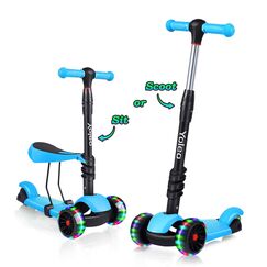Yoleo 3-in-1 Kinder Roller Scooter mit Abnehmbarem Sitz, PU Räder, Höheverstellbare Lenker für Kleinkinder Jungen Mädchen ab 2 Jahre (Blau)