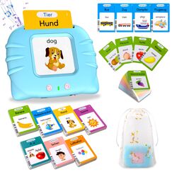 Sprechende Flash-Karten, Standard Deutsch-255 Blätter 510 Wörter, Sprechende Flash Karten Lernspielzeug für Kleinkinder 2-4 Jahre Alt, Interaktive Spielzeug für Jungen Mädchen Blau