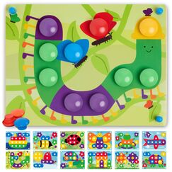 Nene Toys Holz-Steckspiel für Kleinkinder ab 2 Jahren – Mosaik-Steckspiel für Kinder 2–3 Jahre – Montessori Spielzeug mit Holzsteckern & Zuordnungskarten – Lernspiel für Jungen & Mädchen
