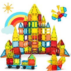 W Wise Block Magnetische Bauklötze Spielzeug 131 Stück mit 2 Autos, STEM Magnetische Bausteinspielzeug für Kleinkinder Kinder Junge Mädch 3 4 5 6 7 8 Jahre