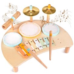 Kleinkind-Schlagzeugset für 1-jährige Jungen und Mädchen, Baby-Schlagzeug mit Xylophon für Kleinkinder von 1 bis 3 Jahren, Musikinstrumente,Geschenke für das Alter von 1, 2, 3+ (Neutral)