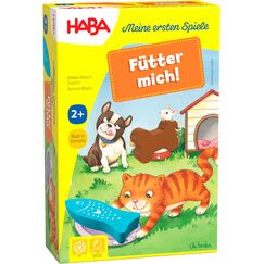 HABA Meine ersten Spiele - Fütter Mich Zuordnungsspiel ab 2 Jahren für 1-5 Spieler mit 5 Holzfiguren zum Thema Haustiere, Spieldauer 5 min, vermittelt Regelverständnis an Kleinkinder