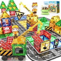 Kinderspiele Magnetische Bausteine Straßenset mit ausfahrbarem Magnetkran, Stadt Bauspielzeug für Kleinkinder Vorschulspielzeug Alter 4-6 5-7, Geschenke für Jungen Mädchen ab 3 Jahren Kinderspielzeug