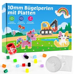 Bügelperlen Set Groß 10mm - Komplettset mit 2 Bügelplatten, Vorlagen für Kinder ab 3 Jahre - Extra Große Perlen für Kleinkinder