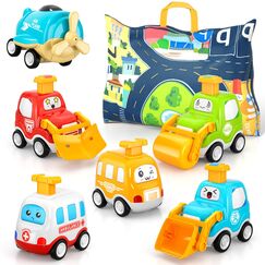 Spielzeugautos zum Zurückziehen für Kleinkinder, Autospielzeug für 1 jährige Jungen, 6 teiliges Autospielzeug, mit Spielmatten Aufbewahrung Spielzeugautos, Geschenke für 1 2 3 jährige Jungen Mädchen