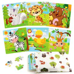 SYNARRY Kinder Puzzle ab 2 3 Jahre Mädchen Jungen, 6×9 Teile Tiere Holzpuzzle，Lernspielzeug für Kleinkinder