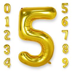 AULE Luftballon Zahl 5 Gold: XXL 101 cm Folienballon Geburtstag Gold 5 Jahre Zahlen 40 Zoll Helium Ballon Zahlenballon f&uuml;r Babyparty Jubil&auml;um Deko