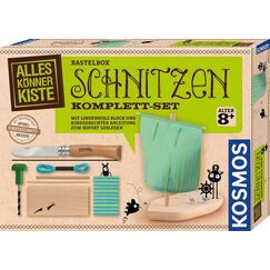 Kosmos 604608 AllesK&ouml;nnerKiste Schnitzen Komplett-Set, mit Kinder-Schnitzmesser, Lindenholz-Block, Boot selber schnitzen, Schnitz-Set, Bastel-Set f&uuml;r Kinder ab 8 Jahre