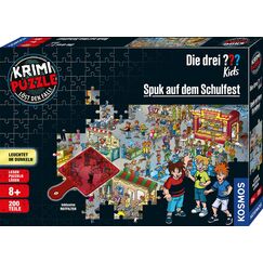 Die drei ??? Kids - Krimi Puzzle - Spuk auf dem Schulfest von KOSMOS 697983, Leuchtet im Dunkeln, 200 Teile, Lesen, Puzzeln, R&auml;tsel l&ouml;sen, Detektiv Puzzle f&uuml;r Kinder ab 8 Jahre