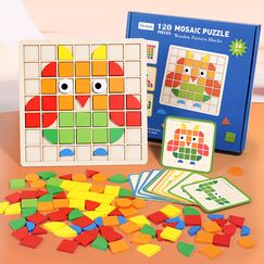 Jastown 120pcs Kreative Mosaik-Puzzle,H&ouml;lzerne Muster Bl&ouml;cke Set,Form Matching Game,Montessori Spielzeug ab 3 4 5 6 Jahre,Tangram Kinder,Sensorische Feinmotorik Konzentrationsspiele Lernspiele