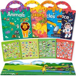 GUYUCOM 4 Pack Wiederverwendbares 3D-Stickerbuch f&uuml;r Kinder, Tragbar, Wasserdicht, Geeignet f&uuml;r Jungen und M&auml;dchen ab 2 Jahren, Kinder Geschenk Spielzeug f&uuml;r 2 3 4 5 jahre