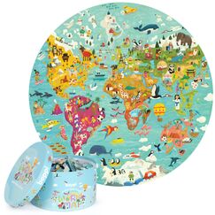 boppi Rundpuzzle &ndash; Weltkarte mit Kontinenten und Sehensw&uuml;rdigkeiten &ndash; 150-teiliges Lernpuzzle &ndash; Umweltfreundlich | 100% Recyclingkarton &ndash; Alter 5&ndash;8