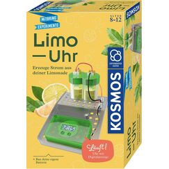 KOSMOS 658090 Limo-Uhr, Erzeuge Strom aus Limonade, Uhr mit Batterie selbst Bauen, Experimentierset f&uuml;r Kinder ab 8 Jahre zu Elektro-Chemie, Experimentierkasten, kleines Geburtstagsgeschenk
