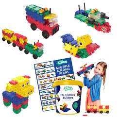 Clics Konstruktionsspielzeug f&uuml;r Kinder ab 3 Jahre, kreatives Lernspielzeug im 160 Teile Set, Bausteine f&uuml;r M&auml;dchen und Jungen, Montessori STEM-Spielzeug, Starterset im Eimer 8 in 1,