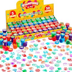 JOYIN 50 St&uuml;ck mini Stempel Kinder ab 2 Jahre-5 Farben, 50 Designs Kinder Stempel f&uuml;r Mitgebsel Kindergeburtstag, Stempelset Kleine Geschenke f&uuml;r Kinder, Weihnachten Halloween Gastgeschenke