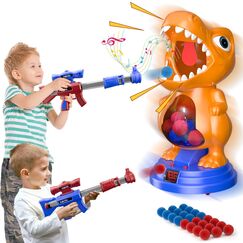 fygurso Bewegliches Dinosaurier Schie&szlig;spielzeug mit 2 Luftpumpenpistolen, Zielschie&szlig;spiele mit LED Punktzahl, Licht und Ton, 24 Schaumball Kinder ab 3 4 5 6 7 8 9+ Jahre Spiele Geschenk f&uuml;r Junge