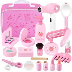GAGAKU Holz Kinderschminke Set M&auml;dchen Schminkkoffer Kinder 16-teiliges Schminke Friseur Beauty Set Frisierkoffer Spielzeug f&uuml;r Kinder Holzschminke Geburtstagsgeschenk ab 3 4 5 6 7 Jahre