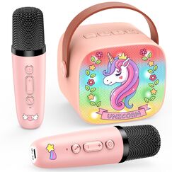 Dislocati Karaoke Maschine mit 2 Bluetooth Mikrofon Kinder, Einhorn Geschenke für Mädchen 3-12 Jahre Tragbarer Karaoke Mikrofon Ostergeschenke Kinder Spielzeug ab 3-12 Jahre Mädchen Microphone