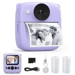 CalineGam Kinderkamera Sofortbildkamera, 48MP Sofortbildkamera Kinder mit 32GB Karte & Druckpapier, 1080P Digitalkamera Kinder, Geschenke für Jungen und Mädchen 3-12 Jahre (Lila)