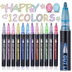 Maqhpu Ostergeschenke Kinder, 12 Glitzerstifte Magische Stifte, Geschenke f&uuml;r M&auml;dchen 4 5 6 7 8 9 10 11 12 Jahre,Metallic Outline Stift Zauberstifte f&uuml;r Ostern Basteln M&auml;dchen, Ostern Geschenke Kinder