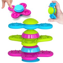 Baby Spielzeug 6 Monate mit Saugnapf, 3 Stück Silikon Saugnapf Badewannenspielzeug,Montessori Spielzeug ab 1 2 3 Jahre, Reise Spielzeug Badespielzeug Wasserspielzeug Badewannen Kinder