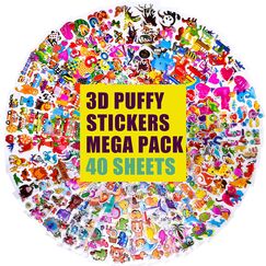 Sticker Kinder 1200+, IKWOLETI 3D Sticker Set für Kinder und Kleinkinder, Aufkleber Kinder inkl. Dino, Tiere, Zahlen, Buchstaben, Autos und Mehr (40 Blätter)