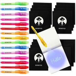 BONNYCO UV Stift und Notizbuch, 16 Stück Mitgebsel Kindergeburtstag Jungen, Mädchen. Kindergeburtstag Gastgeschenke, Kleine Geschenke für Kinder, Adventskalender Inhalt. Mini Geschenke