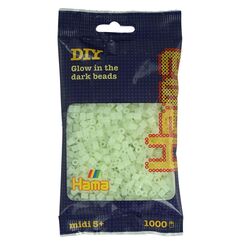 Hama Perlen 207-55 B&uuml;gelperlen Beutel mit ca. 1.000 Midi Bastelperlen mit Durchmesser 5 mm in Leuchtfarbe gr&uuml;n, kreativer Bastelspa&szlig; f&uuml;r Gro&szlig; und Klein