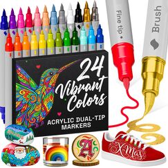 Artistro 24 Acrylstifte &ndash; Dual Tip (Pinsel & Fein) Marker f&uuml;r Stoff, Leinwand, Stein, Glas, Holz &ndash; Osterdekoration & DIY &ndash; Geschenk f&uuml;r Kinder und Jugendliche &ndash; Kunstset