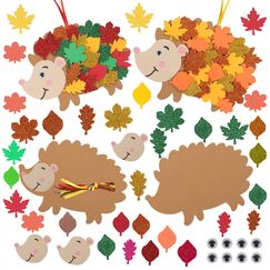 LAMEK 12 Igel Bastelsets f&uuml;r Kinder Herbst Kreativsets zum Basteln Kreative Kunsthandwerk Bastelhandwerk mit Moosgummi Schablonen Ahornblatt Bastelkoffer Herbstdeko f&uuml;r Herbstzeit