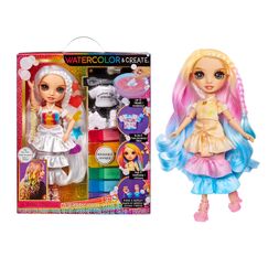 Rainbow High Watercolour & Create DIY Modepuppe, Auswaschbare Wasserfarben & Batikset - Braune Augen, Lockenhaar, Extra Top & Schuhe - Malen, Gestalten, Spielen, Absp&uuml;len, Wiederholen - 4-12+ Jahre