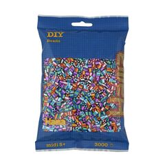 Hama Perlen 201-90 B&uuml;gelperlen Beutel mit ca. 3.000 bunten Midi Bastelperlen mit Durchmesser 5 mm im Mix gestreift, kreativer Bastelspa&szlig; f&uuml;r Gro&szlig; und Klein