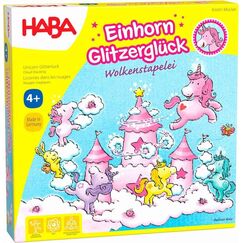 HABA 304539 - Einhorn Glitzerglück - Wolkenstapelei, kooperatives Stapelspiel mit Einhörnern und Wolken aus Holz, Spiel ab 4 Jahren