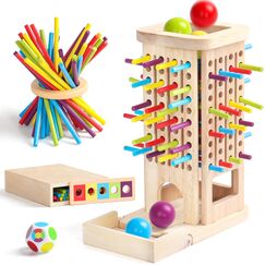 Akokie Montessori Spielzeug ab 3 Jahre Spiele ab 3 4 5 Jahren 3-IN-1 Brettspiele Lernspiele ab 4 Jahre mit 40 Holzst&auml;be, Aufbewahrungsbox Klassifizierung Farblernturm Kinderspiele Reisespiele Kinder
