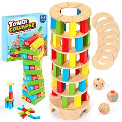 Montessori Spiele Brettspiel aus Holz, 48 St&uuml;ck Bunte Bl&ouml;cke W&uuml;rfelspiel Kinder Lernspiele ab 3 4 5 6 Jahre F&ouml;rdern Konzentration & Feinmotorik, Familienspiel Reisespiel Geschenk Junge M&auml;dchen 3 Jahre