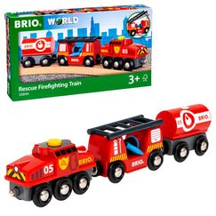 BRIO World 33844 Feuerwehr-Löschzug - Feuerwehrzug mit Feuerwehrschlauch und Wassertank - Kleinkindspielzeug empfohlen ab 3 Jahren