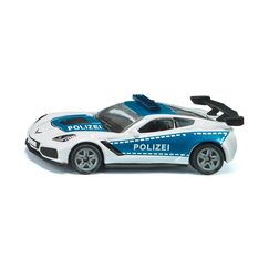 siku 1525, Polizeiauto Chevrolet Corvette ZR1, Polizei-Spielzeug, Metall/Kunststoff, Blau/Weiß, Motorhaube zum Öffnen