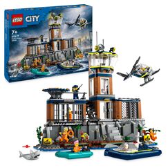 LEGO City Polizeistation auf der Gefängnisinsel, Polizei Spielzeug mit Hubschrauber, Boot und Hai, Set mit 7 Minifiguren und Hund, Geschenk zum Geburtstag für Jungen und Mädchen ab 7 Jahren 60419