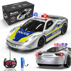 Muakiz Ferngesteuertes Auto ab 3 4 5 6+ Jahre, 2.4G RC Auto Spielzeug Polizeiauto mit Fernbedienung für Junge Mädchen Kinderspielzeug mit Aufladbarer Batterie & Polizei Licht RC Cars Spielzeug, Silber