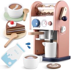 GAGAKU Kaffeemaschine Kinder Holz mit Sound 15 Teile Kinderküche Spielzeug mit Geräusch Kinderkaffee Kinder Küche Spielküchen Zubehör Kaffeemühle Geschenke für Jungen und Mädchen ab 3 Jahre
