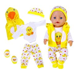 Puppenkleidung für Baby Puppen, Kleidung kompatibel mit 35-43 cm New Born Baby Puppen, Enthält Hut, Socken, lange Ärmel, Hose und Weste, niedliche gelbe Enten aus Baumwolle für Jungen und Mädchen