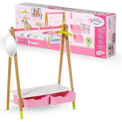 BABY Born Kleiderstange - Kleiderständer für Puppen in Holzoptik inkl. Spiegel, Schubladen & Kleiderbügel - Hochwertiges Puppenzubehör - Geeignet für Kinder ab 3 Jahren