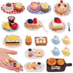 Kaisibum 50 Stücke Miniatur Essen und Trinken, Miniatur Deko Harz Puppenhaus Zubehör Miniatur Lebensmittel Set, Mini Küche Kleine Puppenzubehör Spielgeschirr