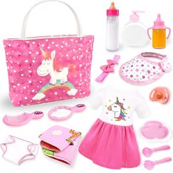 Baby Puppe Zubehör -Babypuppe Fütterung und Pflege Set mit Windel Puppenwickeltasche Flaschen für Mädchen Spielzeug Geschenk, Puppenzubehör Puppenkleidung passen 14-16 Zoll 18 Zoll und 43 cm Puppe